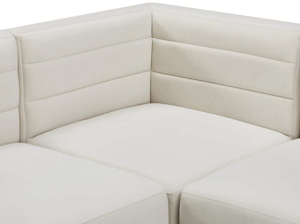 Quincy Velvet Upholstered 5-Piece L-Shaped Modular Sectional, Cream