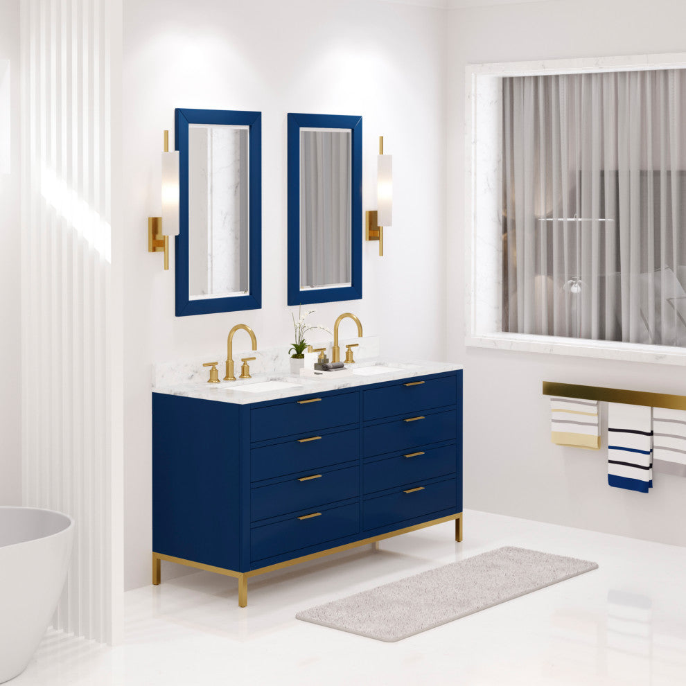 Bristol 60" Marble Countertop Vanity, Blue With Gooseneck Faucet
