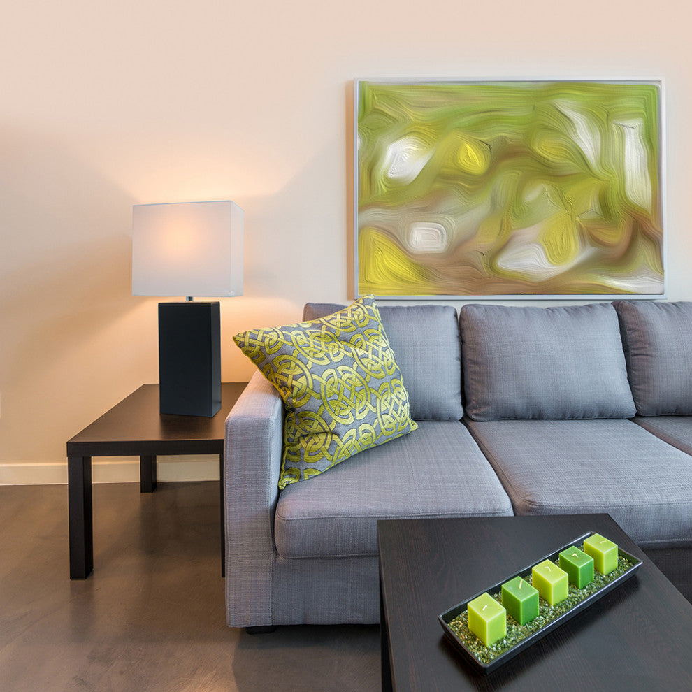 Elegant Designs Modern Leather Table Lamp With White Fabric Shade, Black