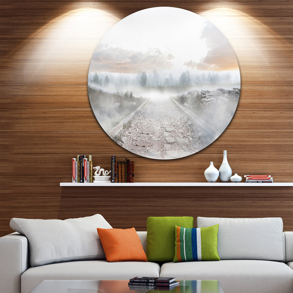 Stony Path To Misty Forest, Landscape Photo Disc Metal Wall Art, 38"