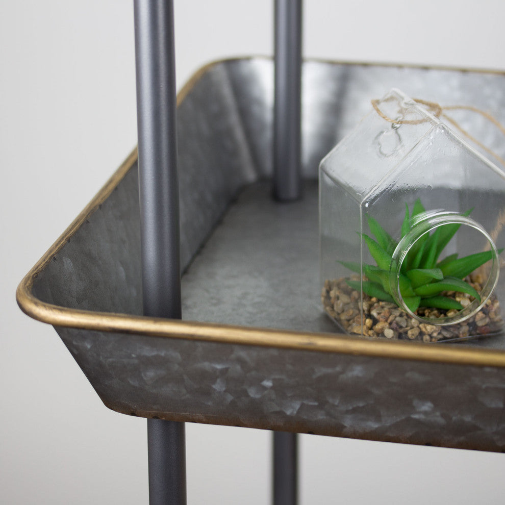 3 Tier Galvanized Metal Bar Cart Shelf on Wheels