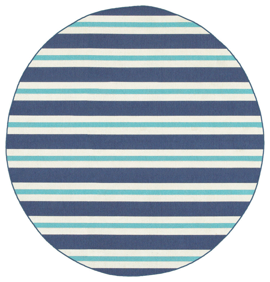 Oriental Weavers Meridian Blue/Ivory Stripe Indoor/Outdoor Rug 7'10" RND