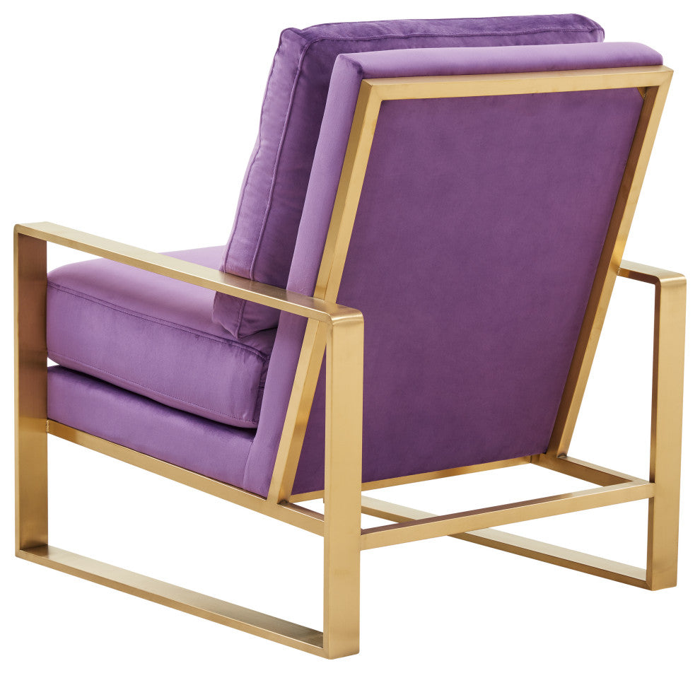 LeisureMod Jefferson Velvet Accent Armchair With Gold Frame, Purple