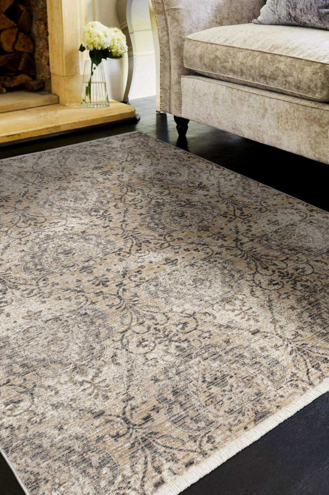 HomeRoots 7' Round Polyester Beige Area Rug