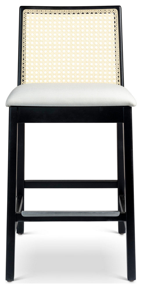 Modern Brazilian, Nardia, Cane Counter Stool, Ebano/Natural/Alabaster