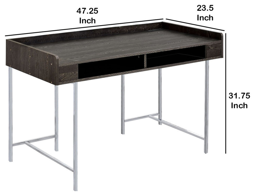 Benzara BM230049 Wooden Desk With Metal Base and Open Compartments, Brown