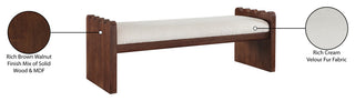 Sonia Upholstered Bench, Cream, Velour Fur Fabric, Brown Finish