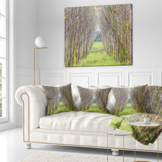 Pathway Through Fall Green Trees Landscape Photography Throw Pillow, 16"x16"