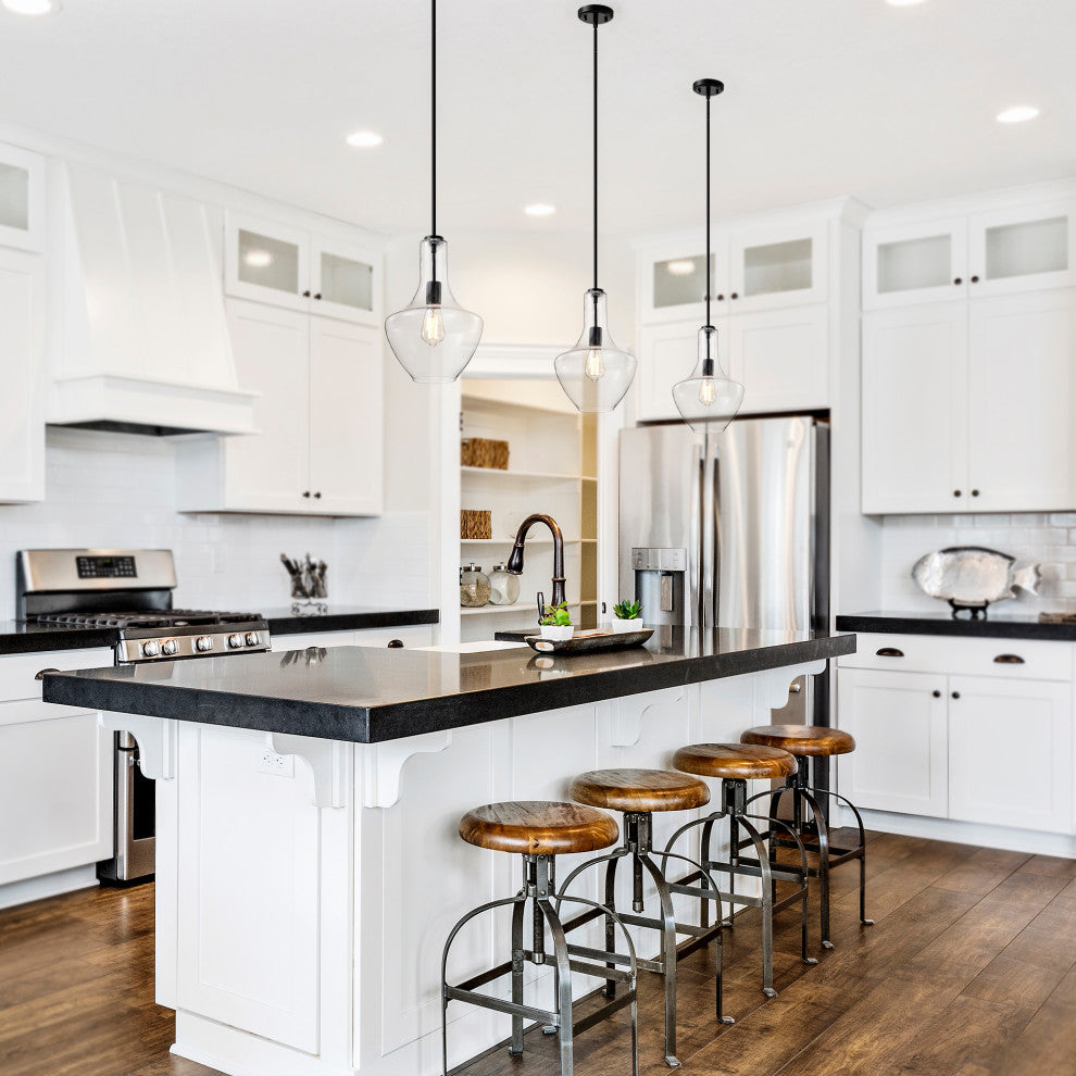 1-Light Farmhouse Matte Black Pendant Light With Clear Glass Shade