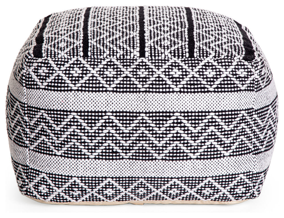 Chouteau Black 22" x 22" x 16" Black and Ivory Pouf