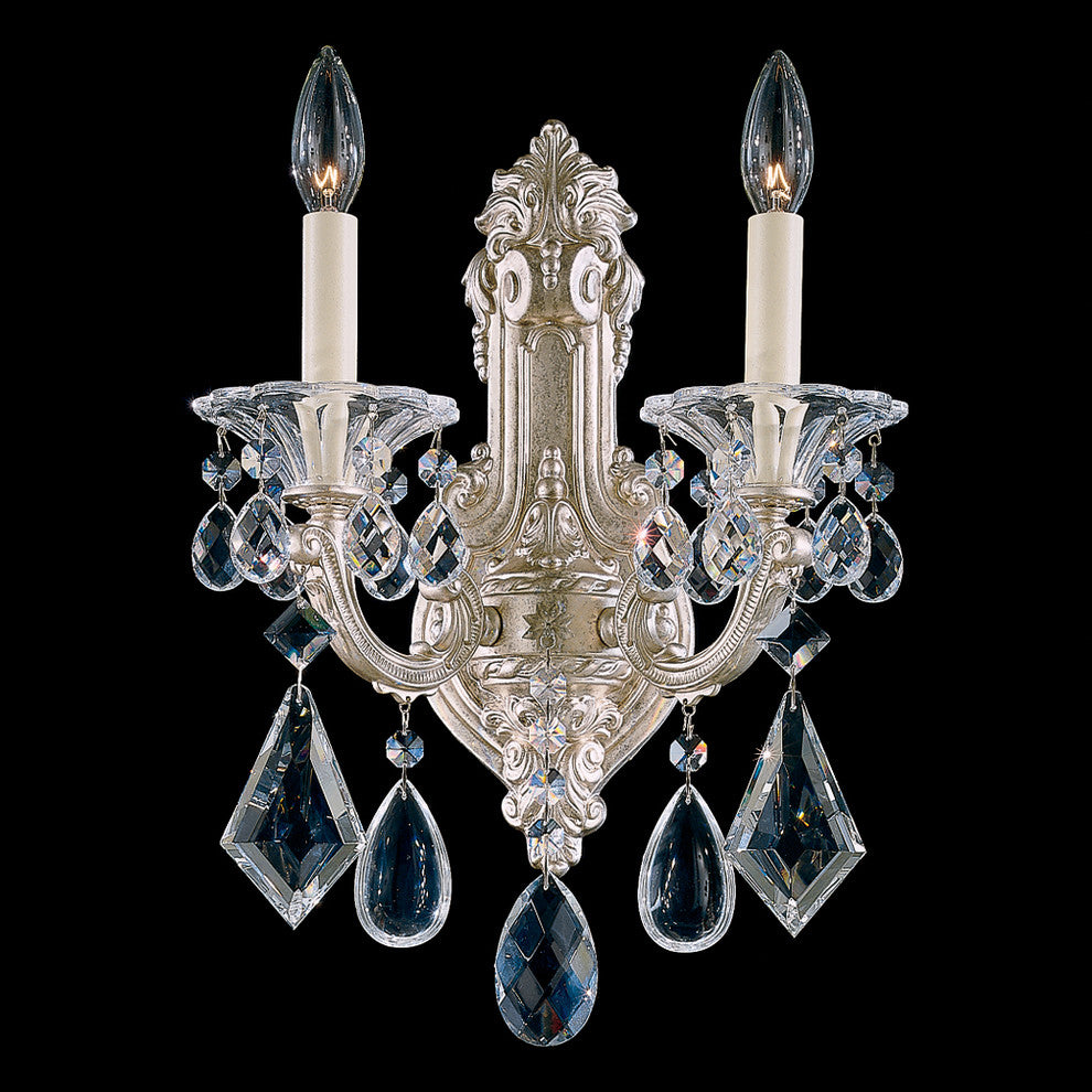 La Scala 2-Light Wall Sconce in Antique Silver With Clear Heritage Crystal