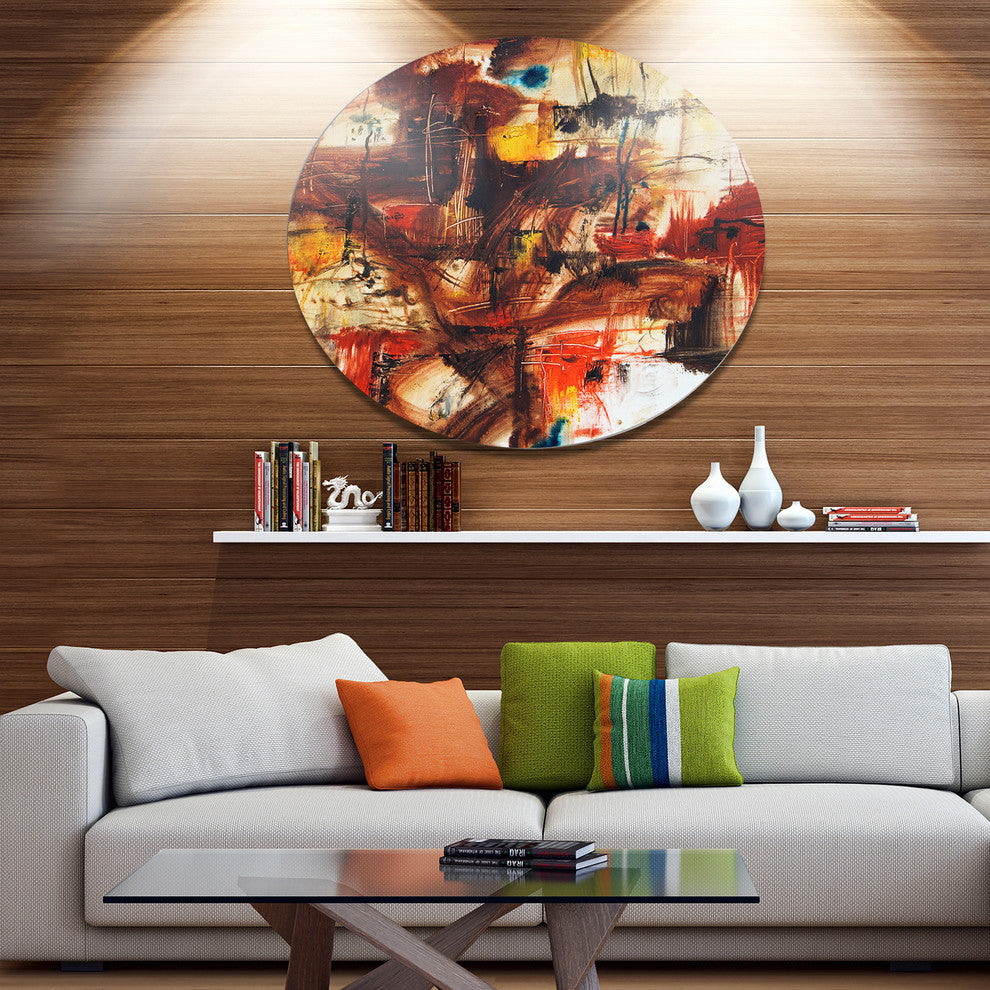 Watercolor Red And Yellow Spots, Abstract Disc Metal Wall Art, 23"