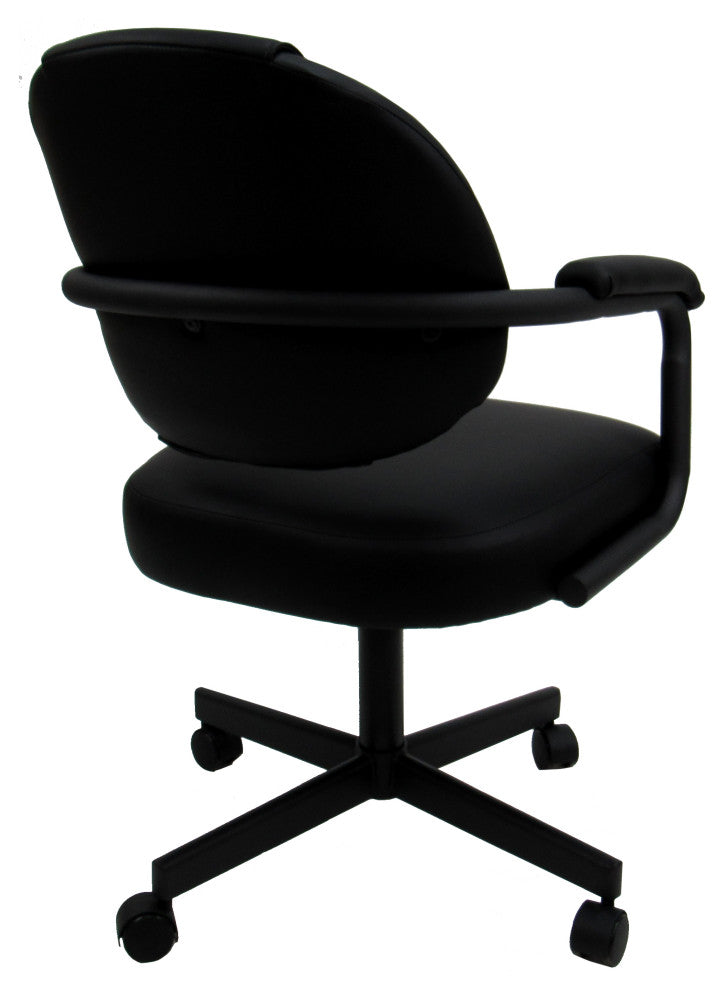 Glass Dinette Set M-70 Swivel Caster Chairs, Black Vinyl - Black