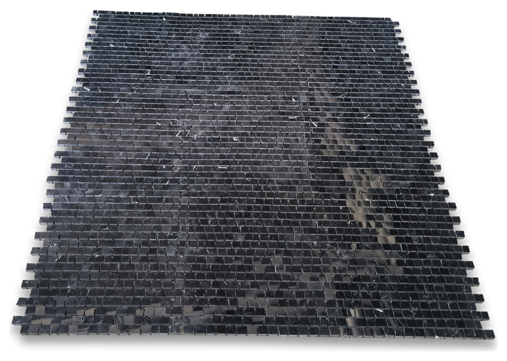 Nero Marquina Black Marble Hand Clipped Random Broken Mosaic Tile, 1 sheet