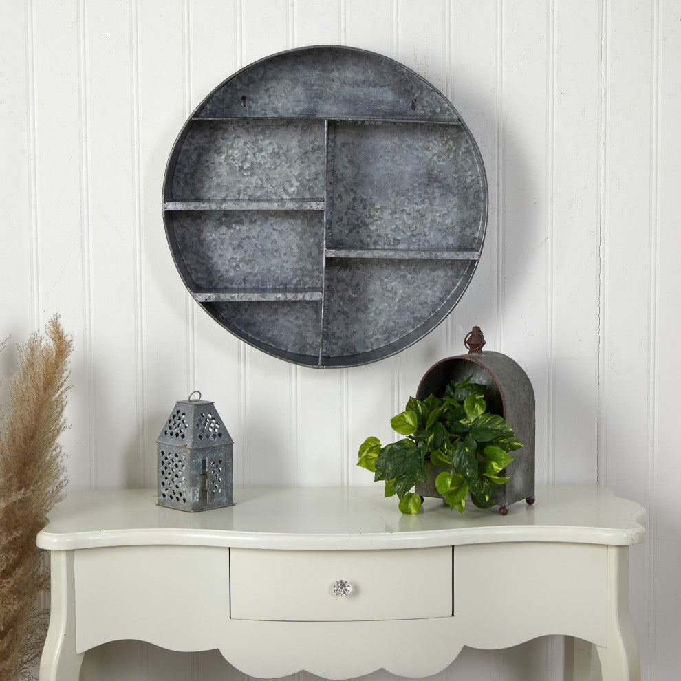 7135 18 Galvanized Circular Metal Wall Mounted Shelf With Four Tier Shelves