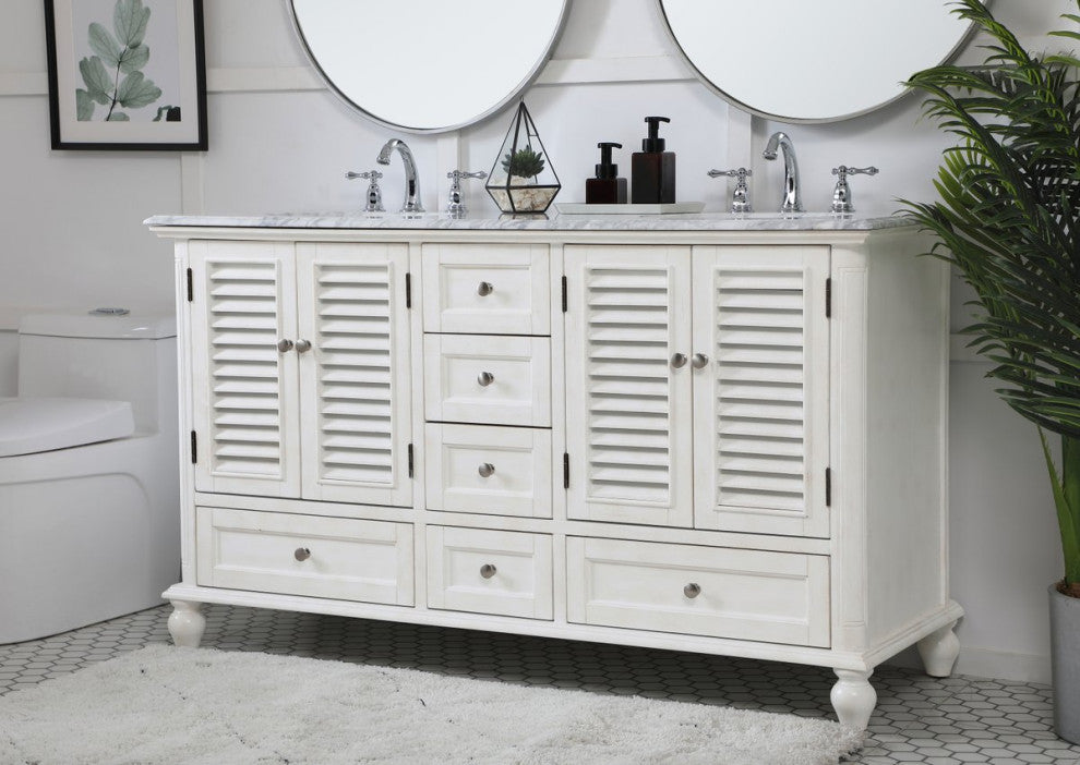 Rhett 60" Double Bathroom Vanity, Antique White