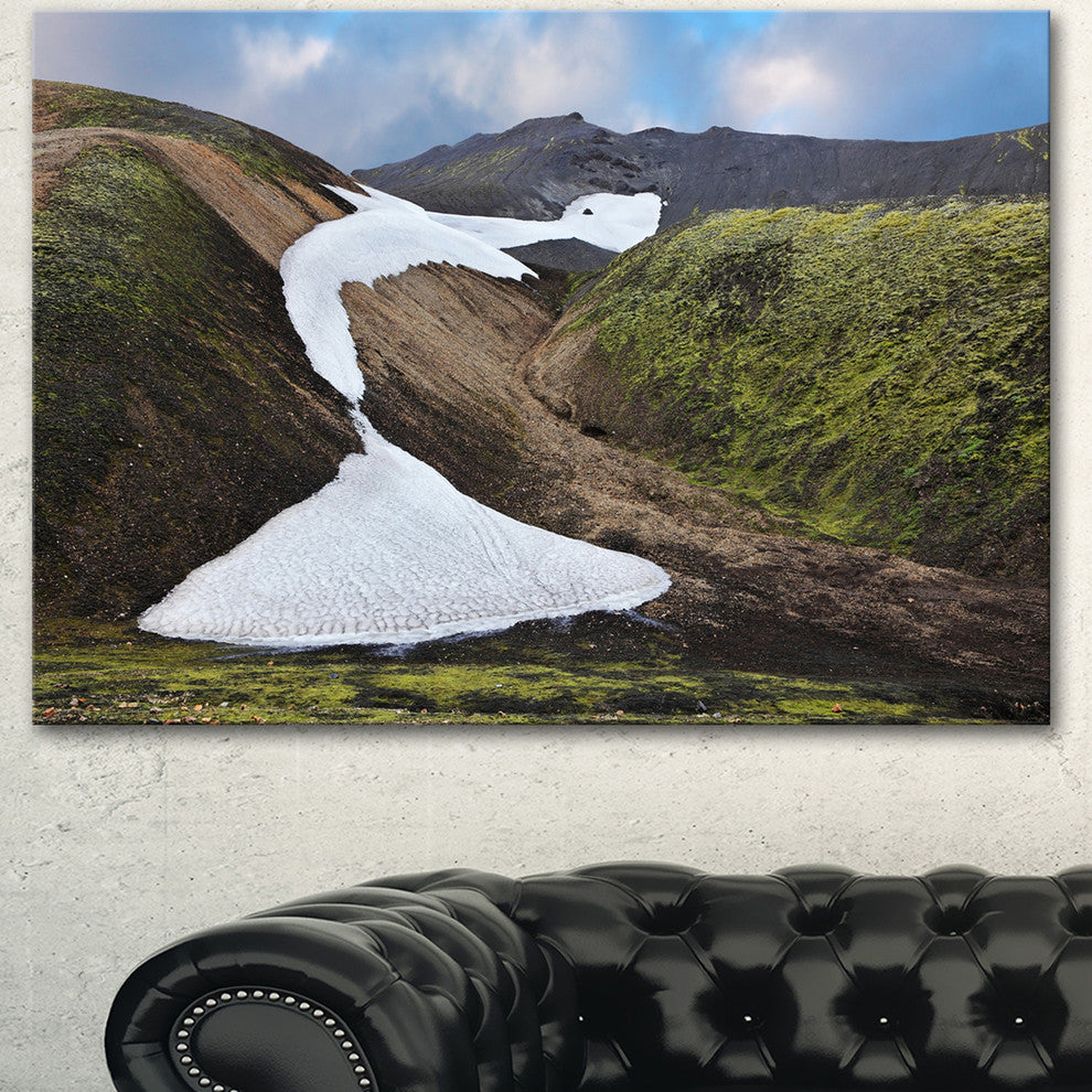 White Spots Snowfields In Gullies, Large Landscape Canvas Art, 60"x28"
