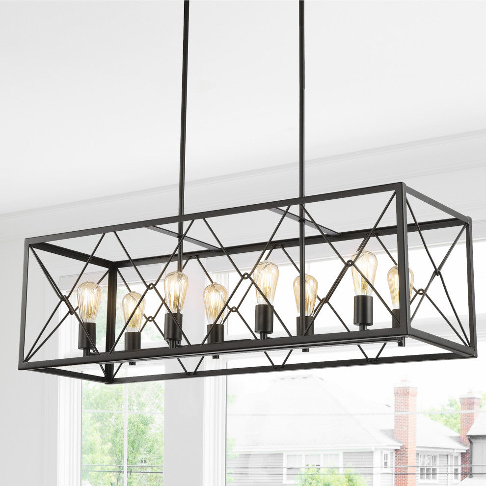 Galax 39" 8-Light Adjustable Iron Farmhouse LED Pendant, Bronze by JONATHAN Y
