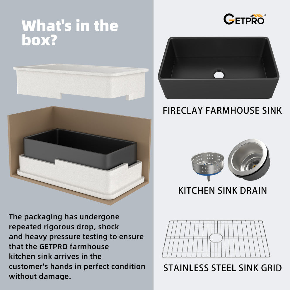 33 inch Black Single Farmhouse Kitchen Sink with Bottom Grid
