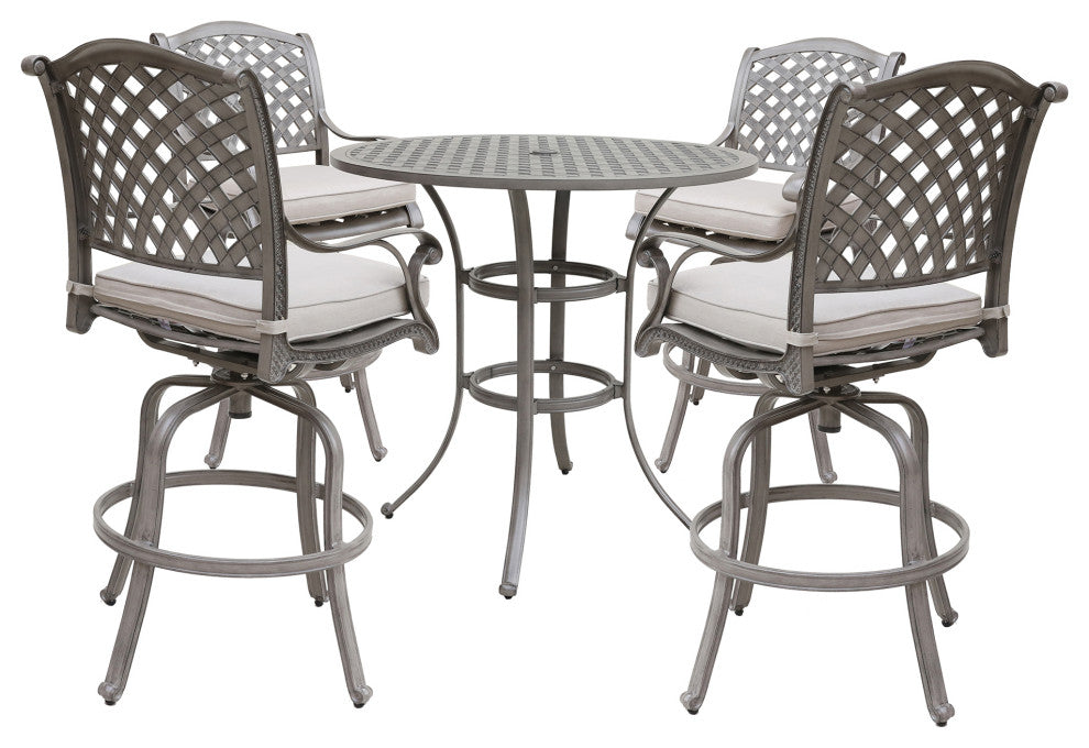 Carlsbad Cast Aluminum 5-Piece Bar Set, Heritage Grey/Sand Dollar