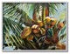 Tropical Palm Coconuts Green Yellow Painting, 11"x14", Gray Frame