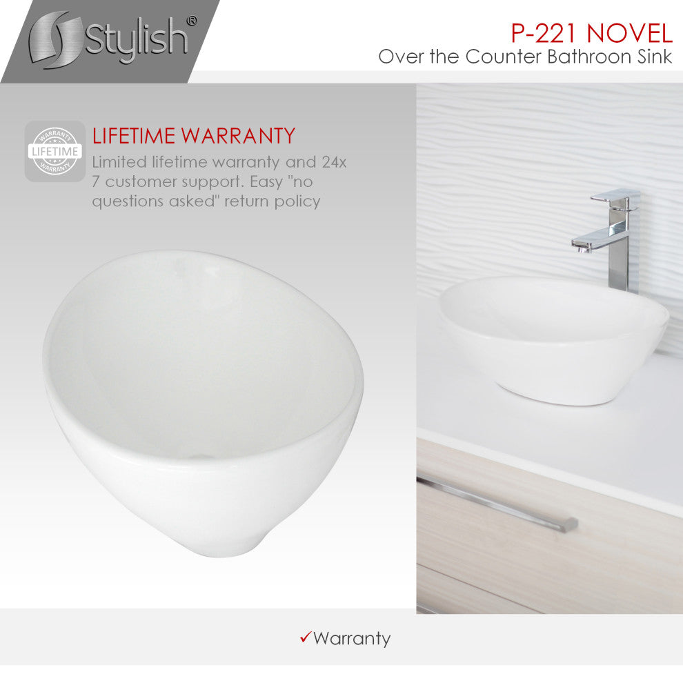 STYLISH 15" White Oval Ceramic Vessel Bathroom Sink