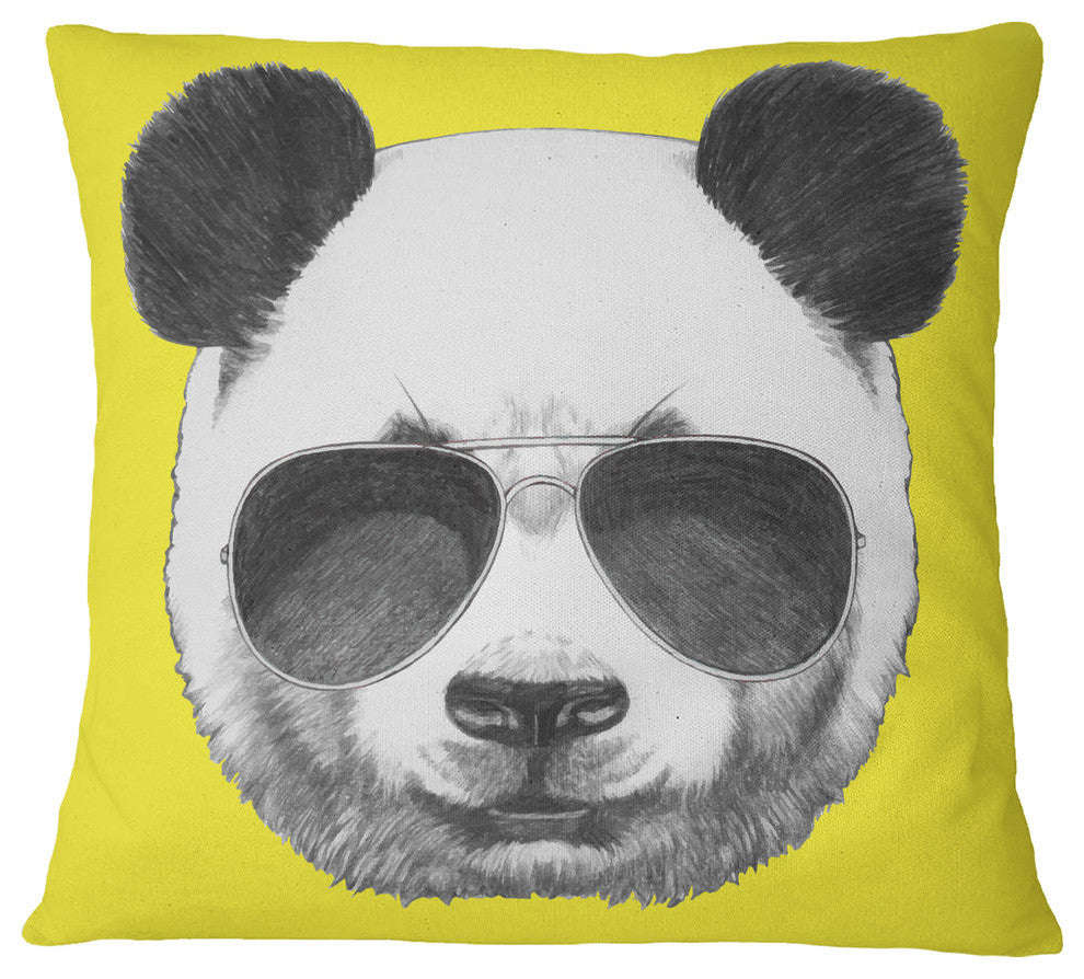 Funny Panda With Sunglasses Animal Throw Pillow, 18"x18"