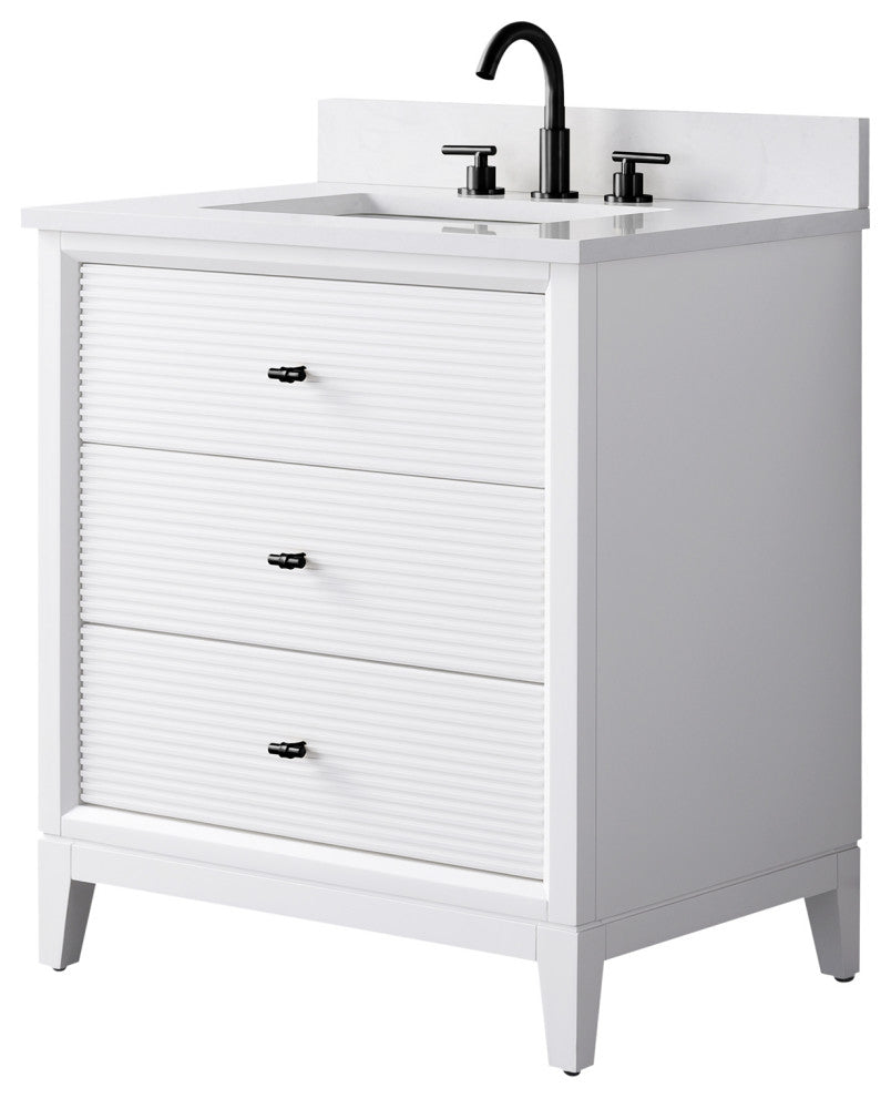 Vanity Art Bathroom Vanity with Engineered Marble Top and Sink, White, 30", Matte Black