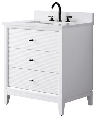 Vanity Art Bathroom Vanity with Engineered Marble Top and Sink, White, 30", Matte Black