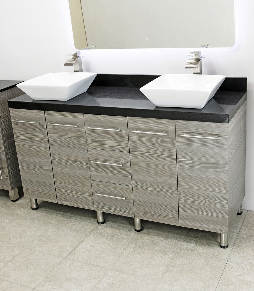 Windbay 60" Free Standing Double Vanity, Taupe Grey, Black Stone Thick Counterto