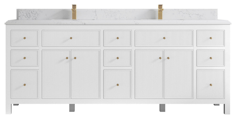 Sonoma 84 Double Sink Reeded Bath Vanity in White 1.5" Empira Quartz