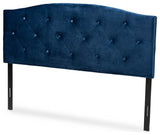 Navy Blue Velvet Fabric Upholstered King Size Headboard