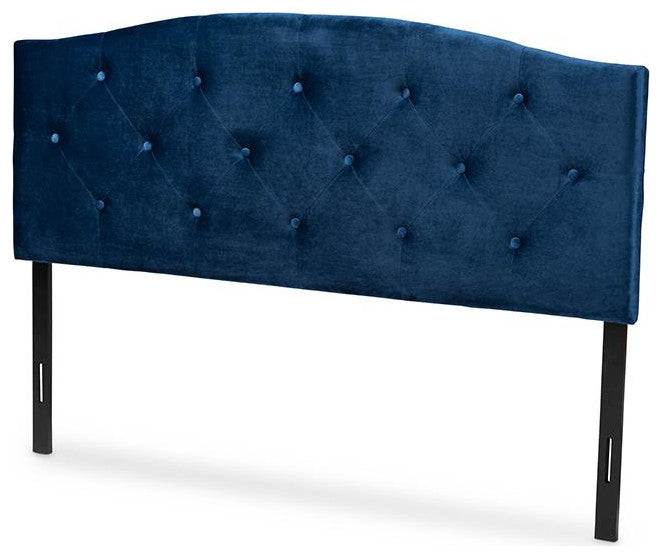 Navy Blue Velvet Fabric Upholstered King Size Headboard