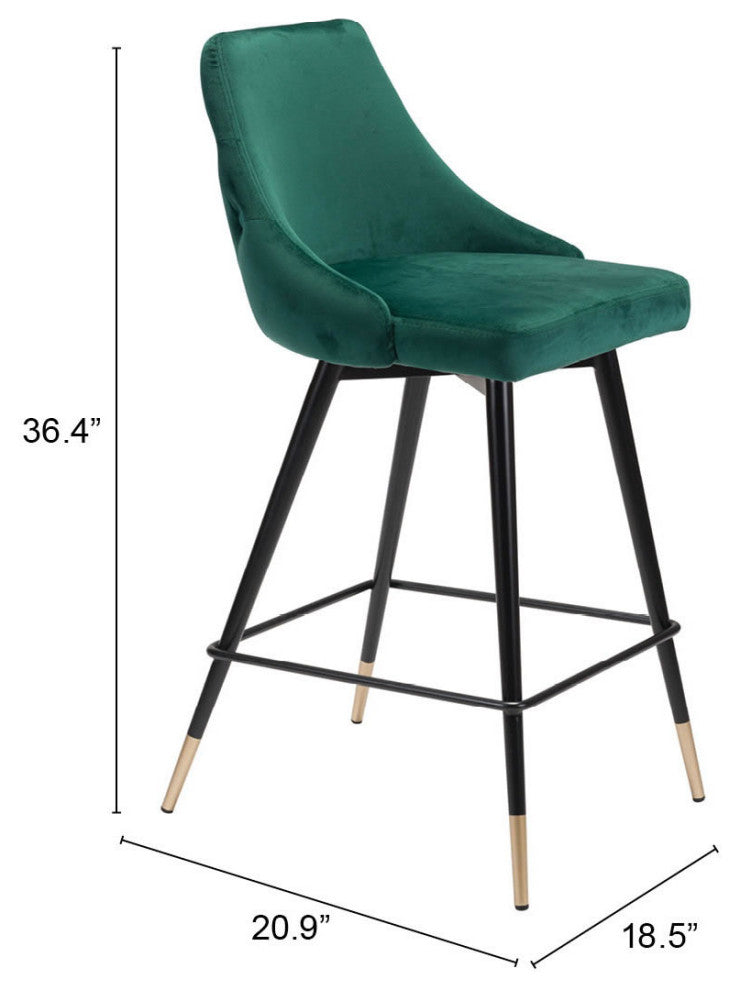 Counter Stool Chair, Steel Metal, Fabric, Green, Black, Gold, Cafe Bistro