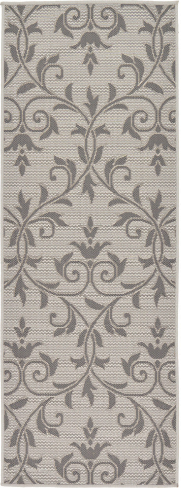 Unique Loom Gray Victorian Outdoor 2'x6' Runner Rug