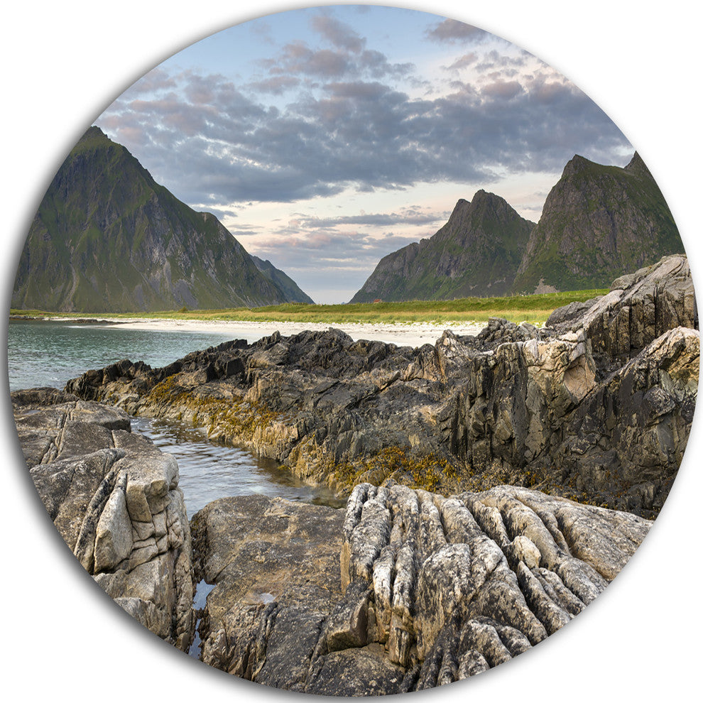 Rocky Coastline On Lofoten, Landscape Photo Round Wall Art, 23"