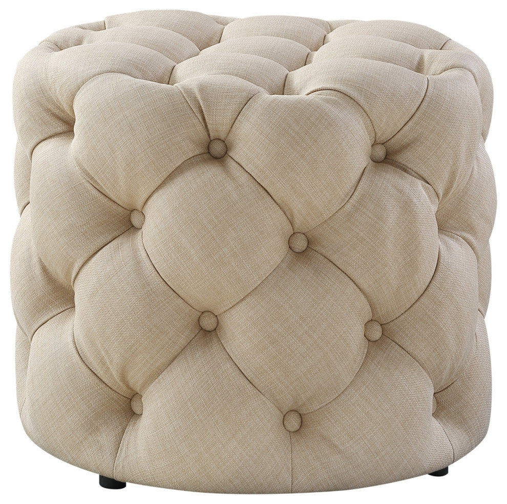 Jessica Allover Tufted Round 1 Pc Ottoman, Beige, Linen