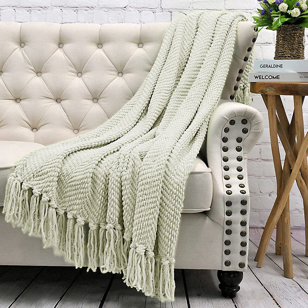 Tweed Knitted Throw Blanket, Oatmeal, 50"x60"