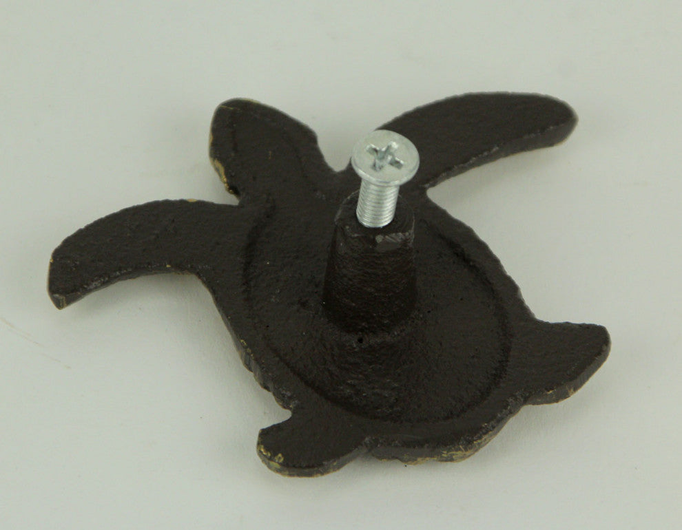 Cast Iron Sea Turtle Handle Drawer Pull Cabinet Knob Beach Decor Set of 12, Bronze