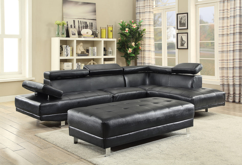 Riveredge 109" W 2 Piece Faux Leather L Shape Sectional Sofa, Black