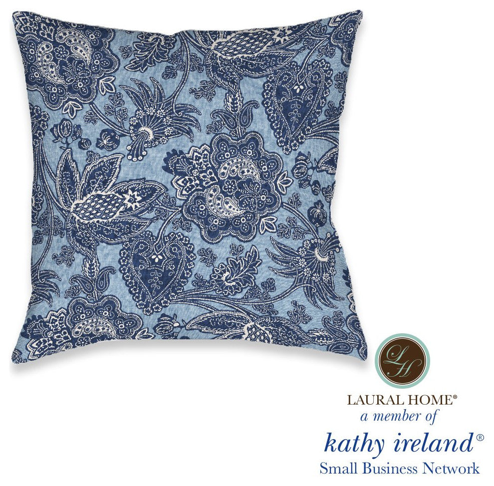 Laural Home kathy ireland Blue Jean Floral Outdoor Decorative Pillow, 18"x18"