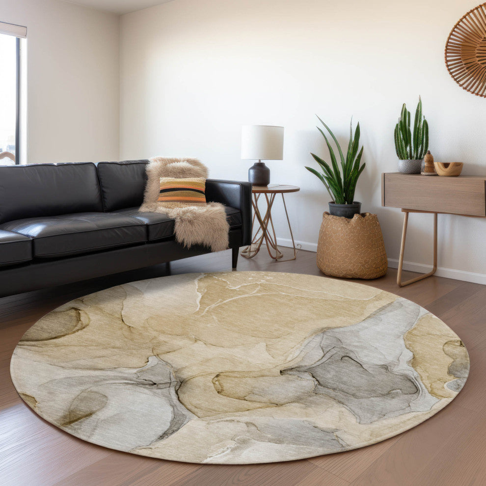 Premium Machine Washable Mayfield AMF504 Brown 8' x 8' Round Rug