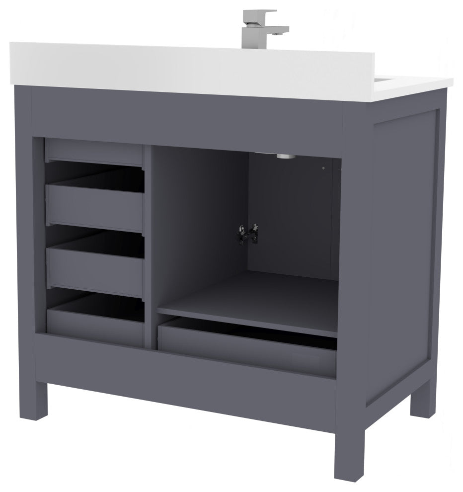 Rooh Bathroom Vanity, Charcoal Gray, 36l", Vanity Cabinet Only