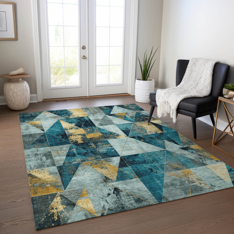Machine Washable Indoor/Outdoor Chantille ACN1888 Teal 9' x 12' Rug