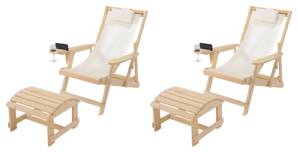 Romantic Collection Canvas Sling Chair with Cup and Wine Holder, Natural Frame B