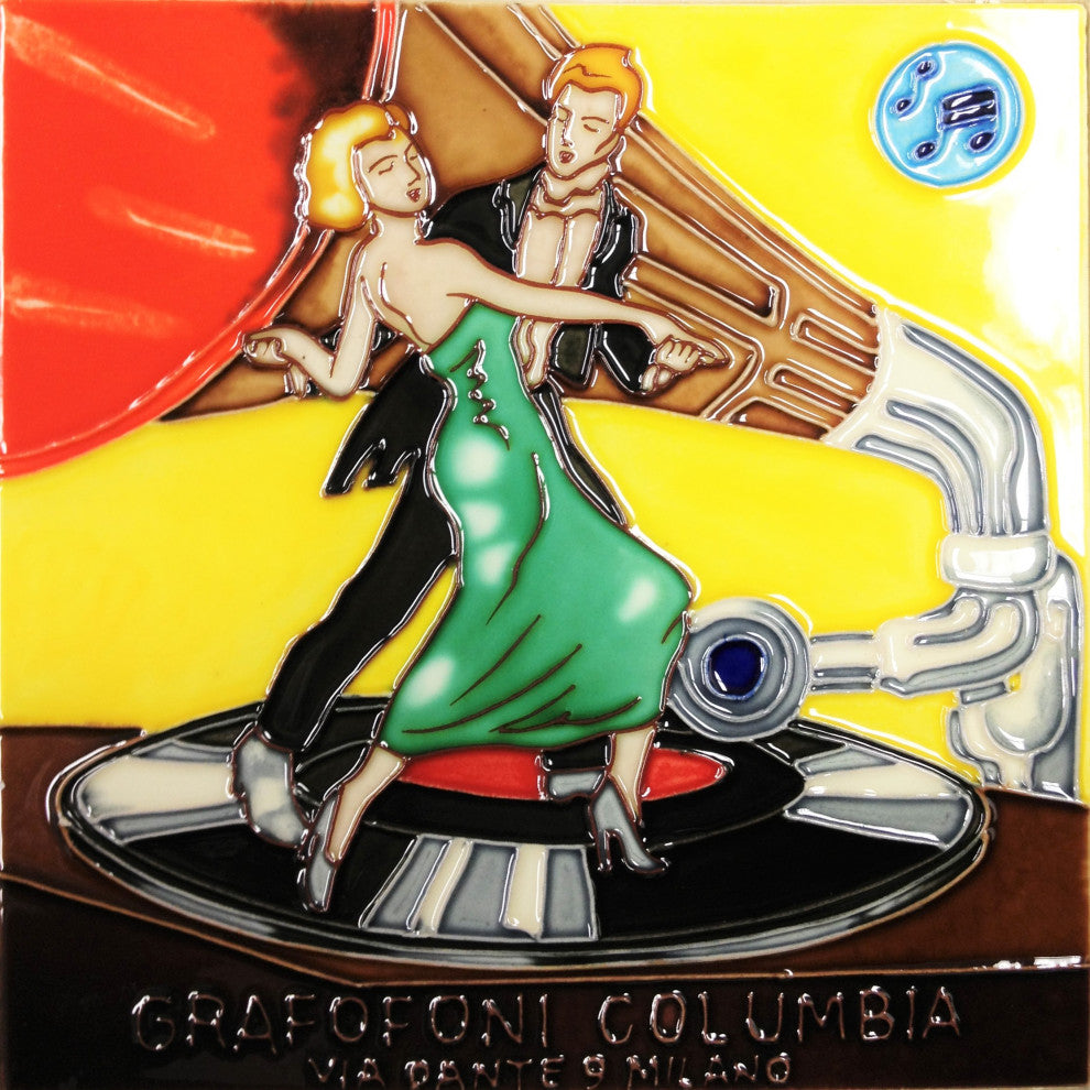 8x8" Dancing Record Player Ceramic Art Tile and Trivet Hot Plate