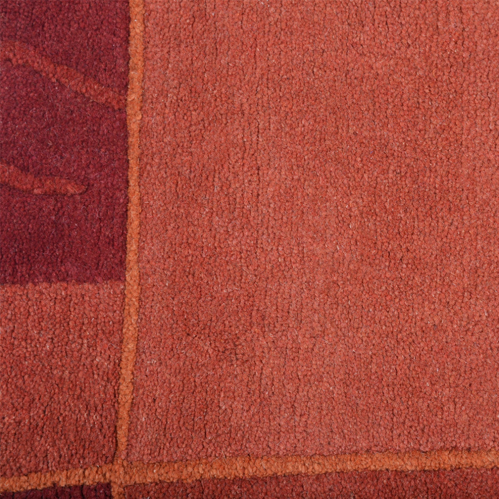 Hand Knotted Tibbati Wool Area Rug Contemporary Dark Orange