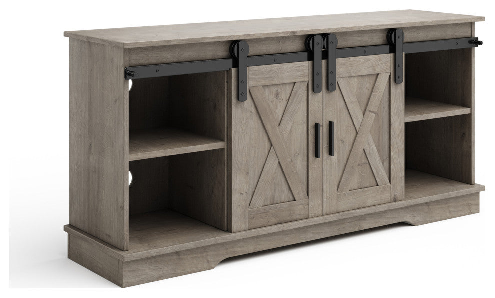 65" TV Stand Entertainment Center Console Shelves Sliding X-Style Barn Doors