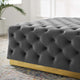 Tufted Accent Chair Ottoman, Square, Velvet, Gray, Modern, Lounge