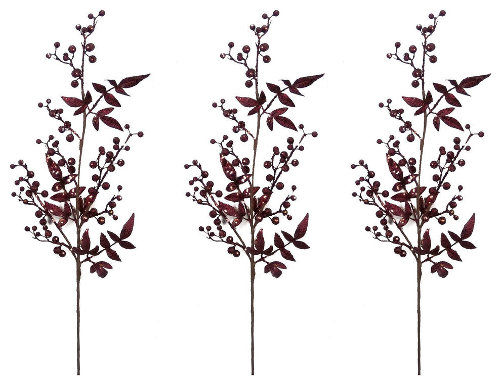 3 Pieces 40" Glitter Berry Christmas Spray, Chocolate